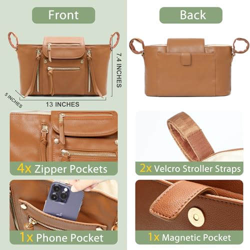 Miss Fong Stroller Organizer with Insulated Cup Holder and Adjustable Strap Brown