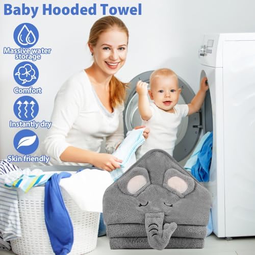 Vabrloy Baby Hooded Towel with Gray Elephant Design