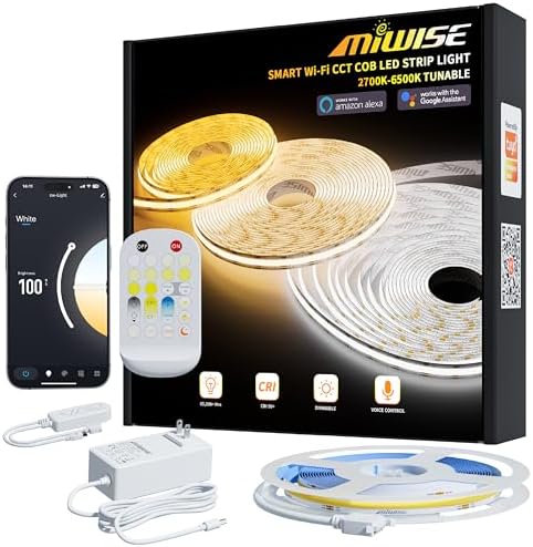 MIWISE CCT COB LED Strip Light Tunable White 20ft