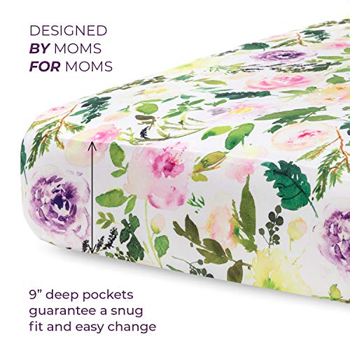Pobibaby 2 Pack Fitted Crib Sheets with Floral Design