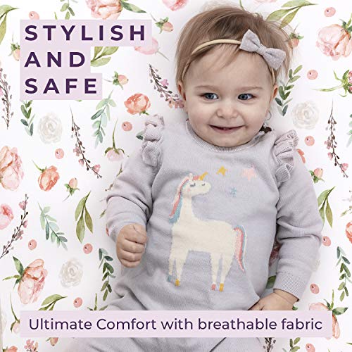 Pobibaby 2 Pack Fitted Crib Sheets with Floral Design