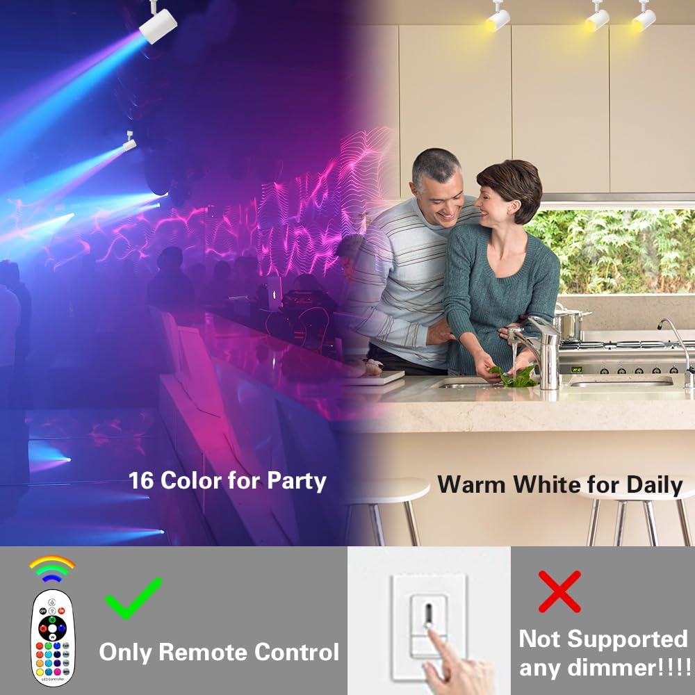 RGB Track Light Heads with Halo Effect and Remote Control 6Pack