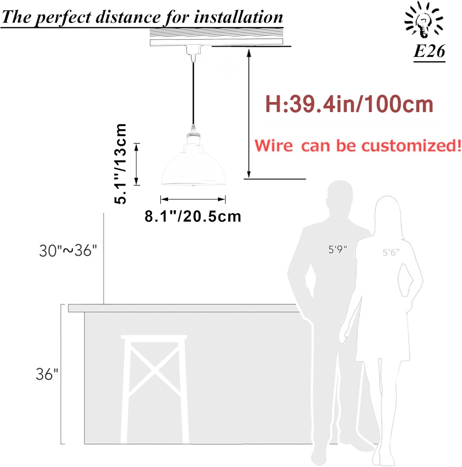 SKIVTGLAMP Modern Black Iron Dome Track Pendant Light