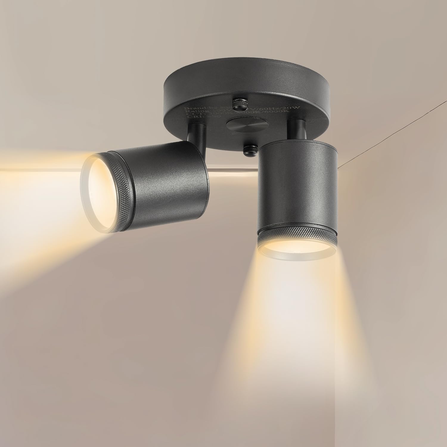 2 Light Dimmable LED Track Light Heads with Remote Control Black