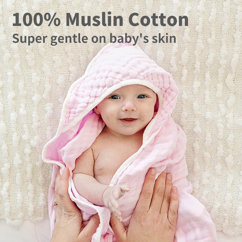 LAnge Muslin Hooded Baby Towel - 6 Layers 100 Cotton 315x315 in 1