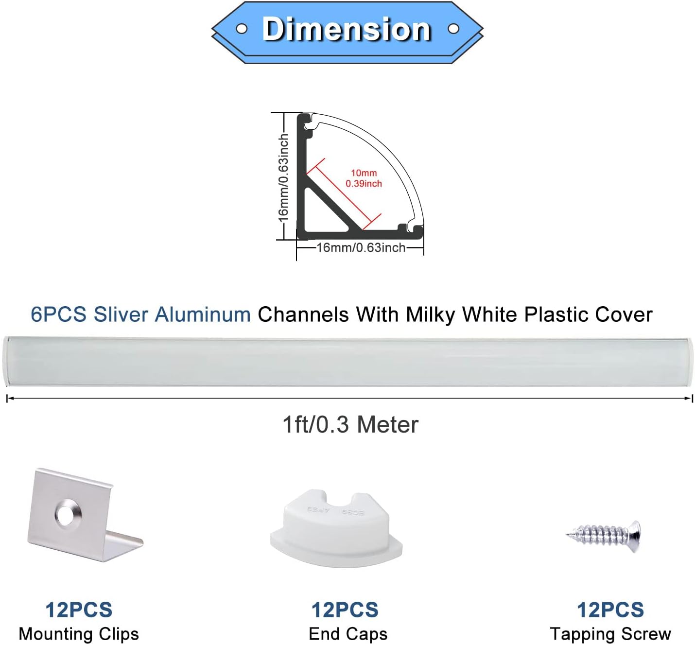 VST 6Pack 1ft Milky White LED Aluminum Channel with V Shape