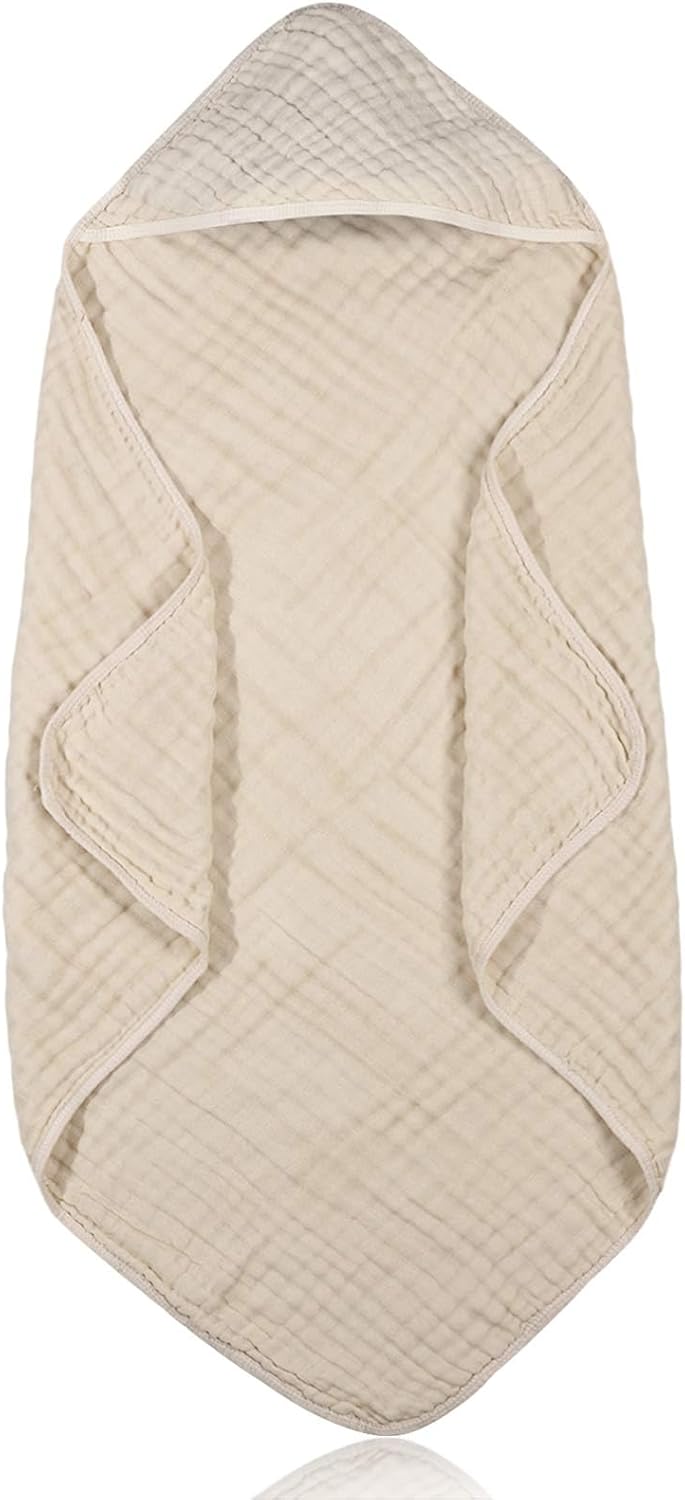 Peryiter Muslin Hooded Baby Towel - 32x32 Inch Absorbent Newborn Bath Towel
