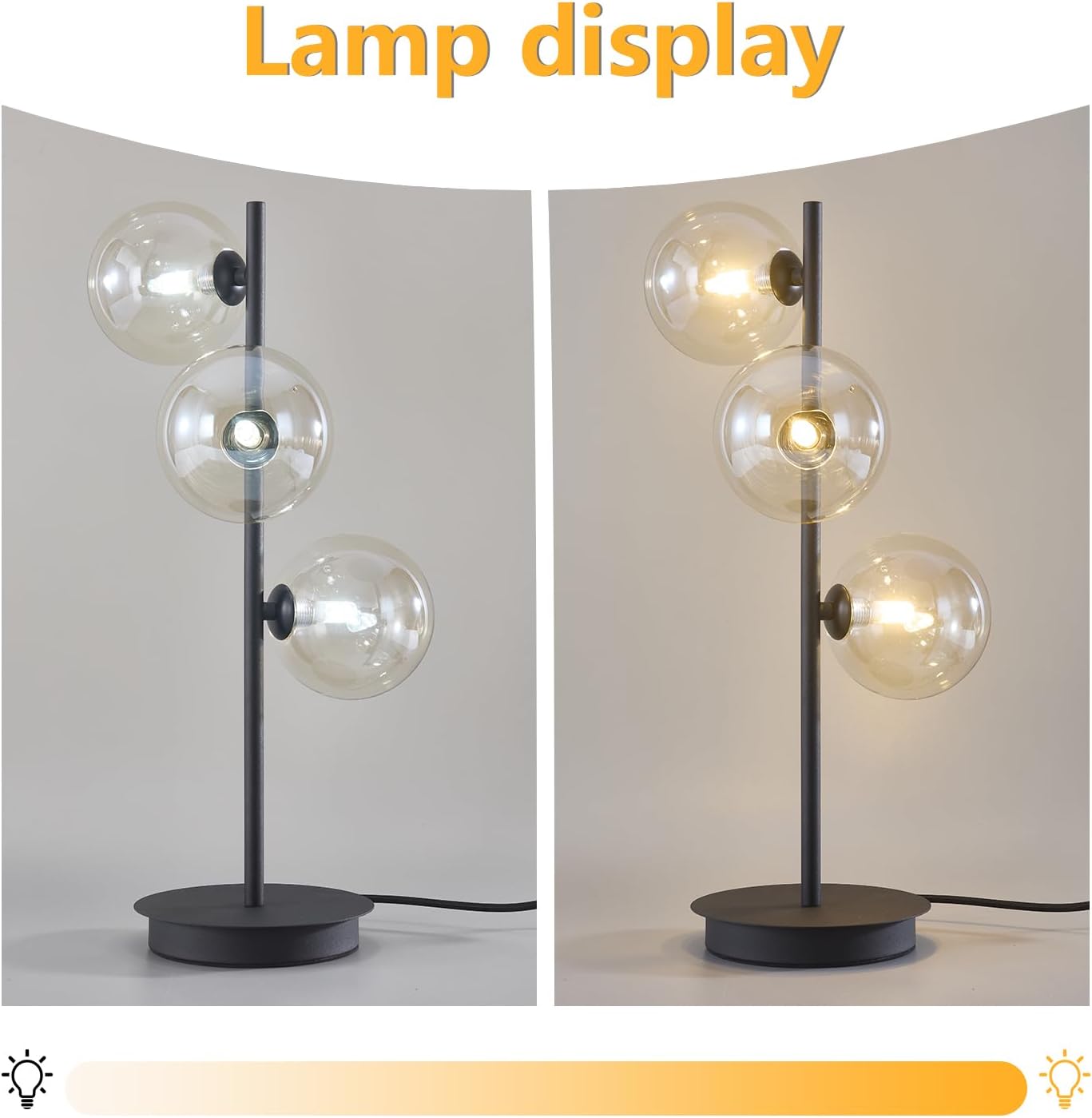 Fulesi Black Globe 3-Light Mid Century Modern Desk Lamp
