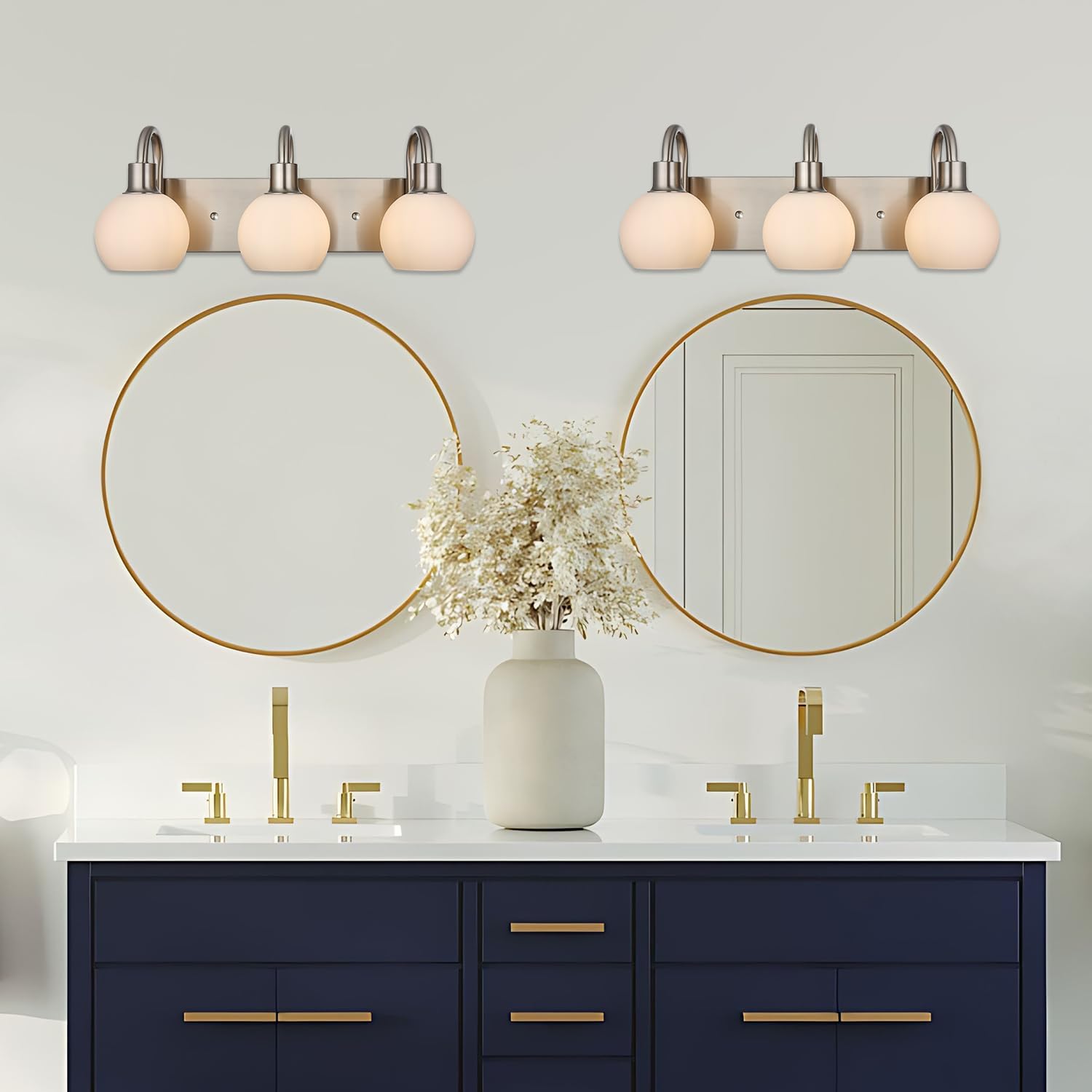 WINSHEN 204 Inch 3-Light Vanity Lamp Brushed Nickel with Milk White Glass