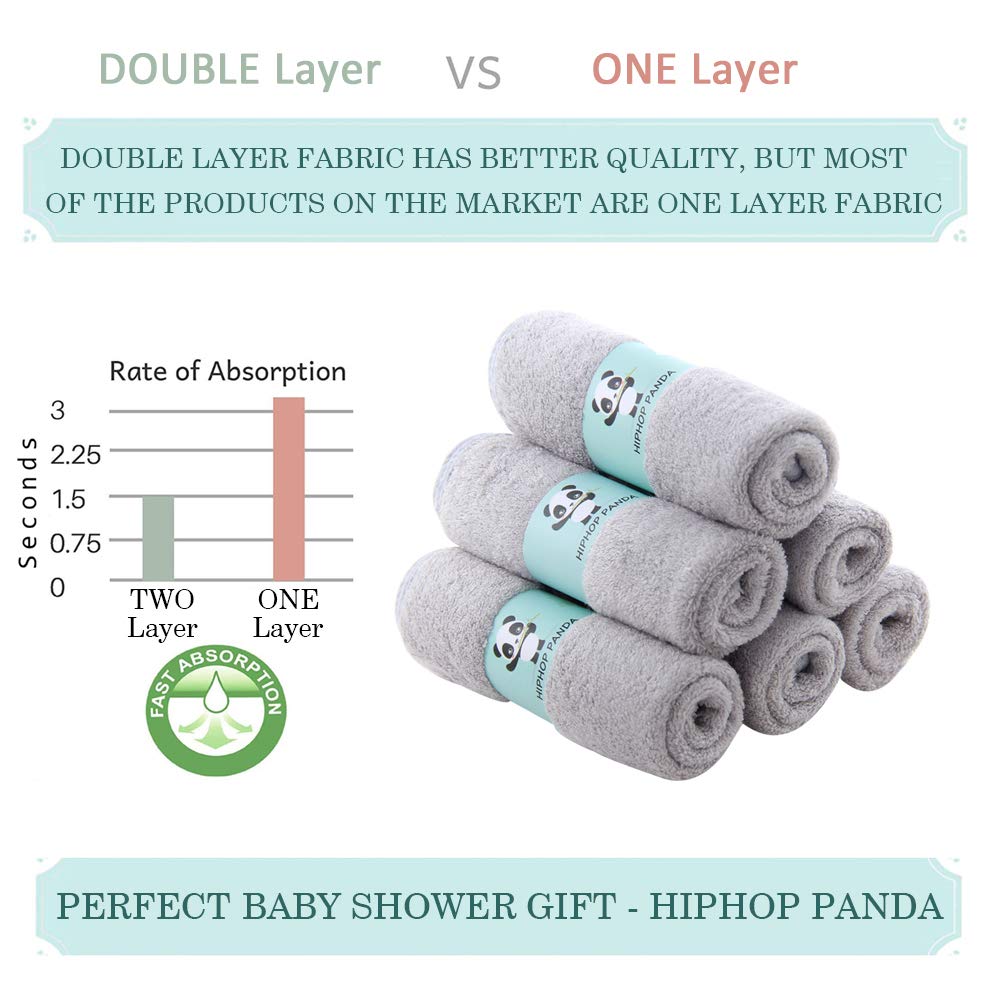HIPHOP PANDA 2 Layer Bamboo Washcloths 6 Pack