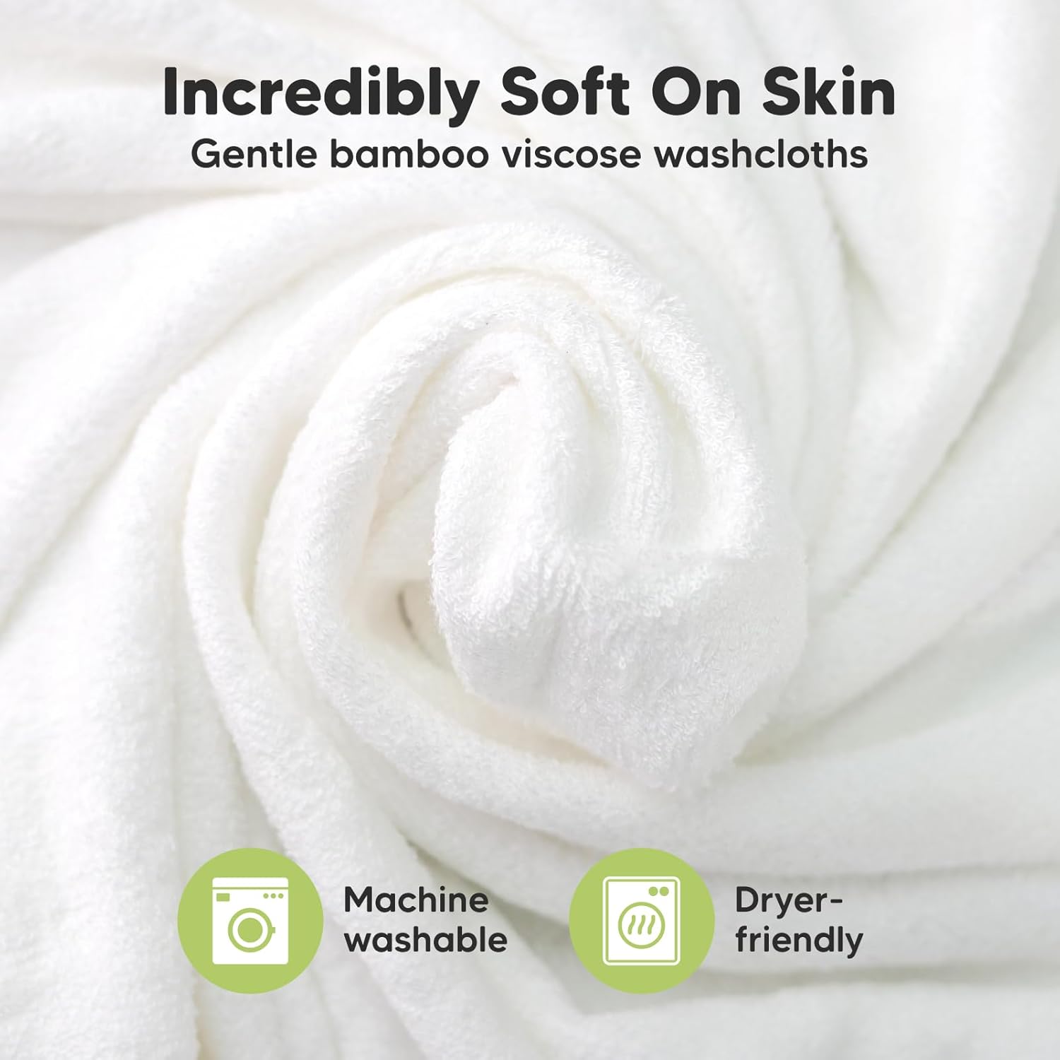 KeaBabies 6-Pack Bamboo Washcloths - 10x10 White