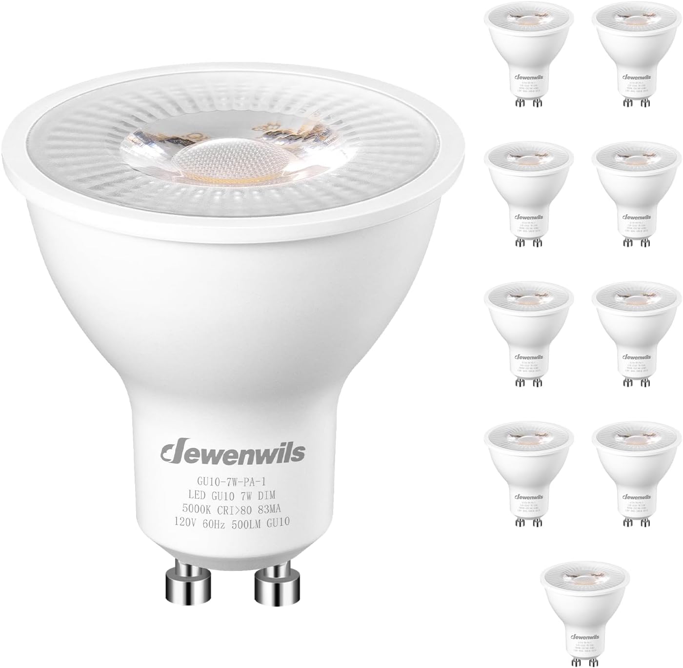 DEWENWILS 10-Pack Dimmable GU10 LED Bulbs 5000K 7W 500LM