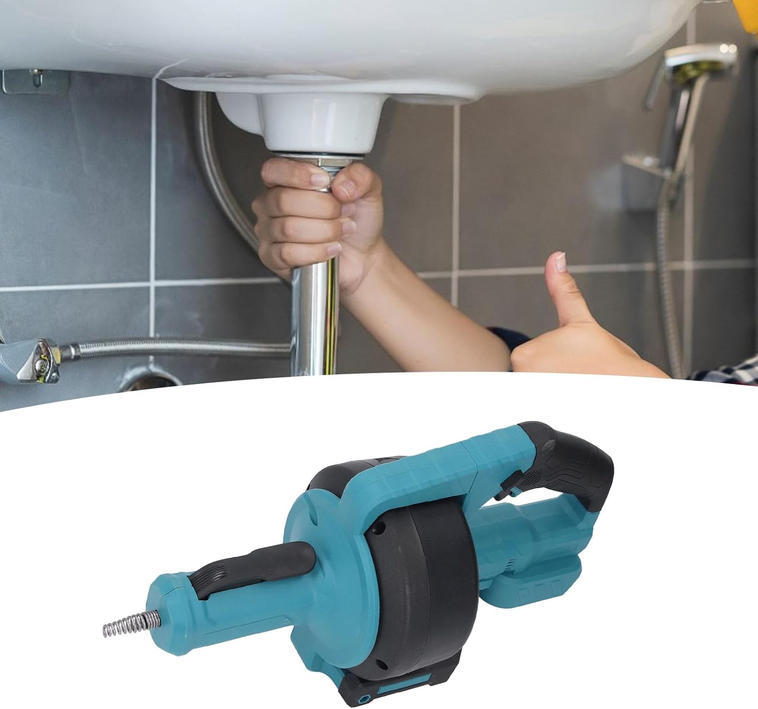 Cordless Electric Drain Auger with Adjustable Speed and Replaceable Hose