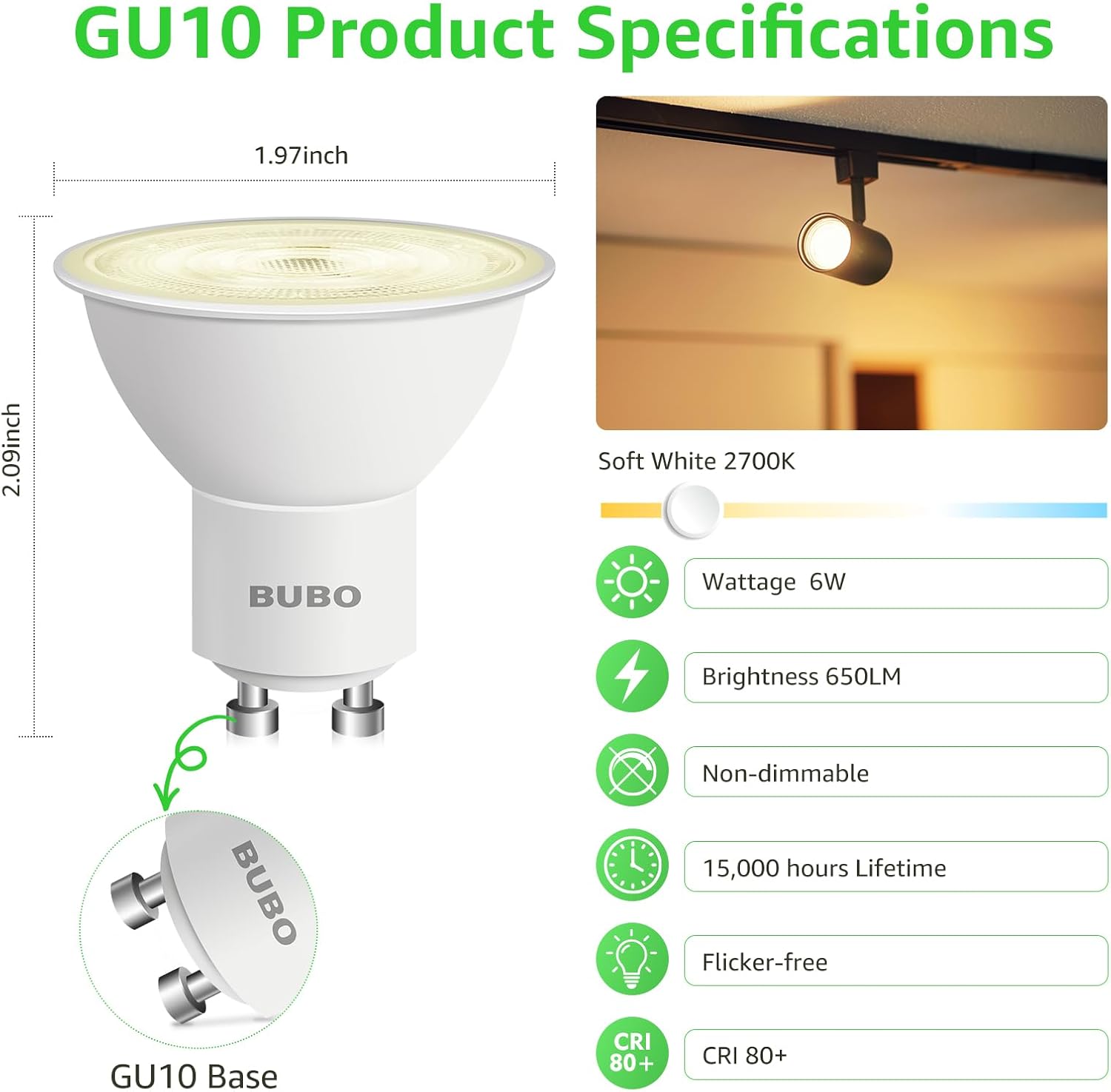 BUBO GU10 LED Bulb 50W Equivalent 650 Lumens 10 Pack
