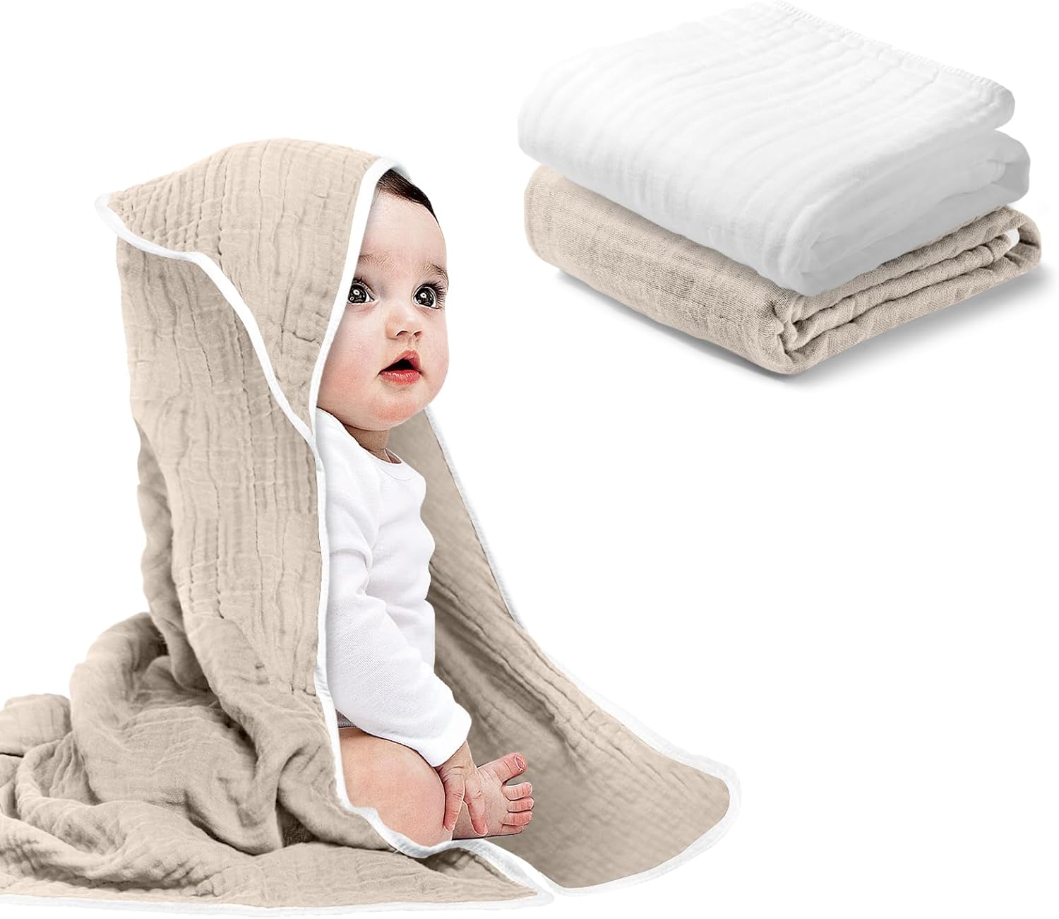 Arnzion Baby Hooded Towels 2 Pack Brown White 1