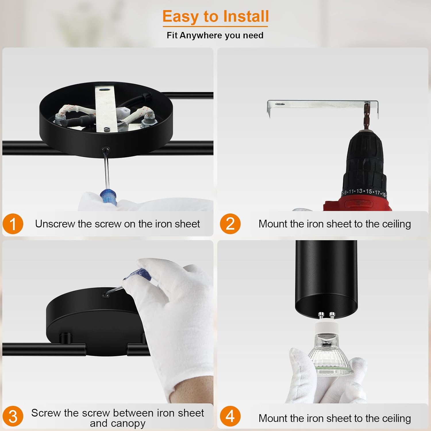 Bricosmocon 4-Light Track Lighting Kit Black Plug In Ceiling Wall Use