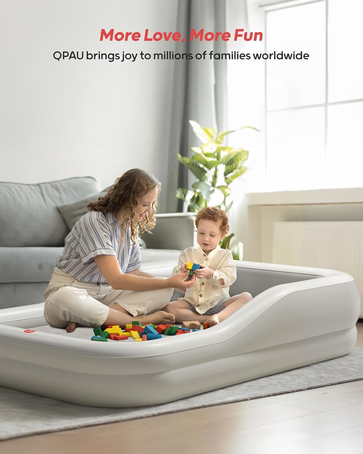 QPAU Inflatable Toddler Travel Bed with Safety Bumpers and Electric Pump