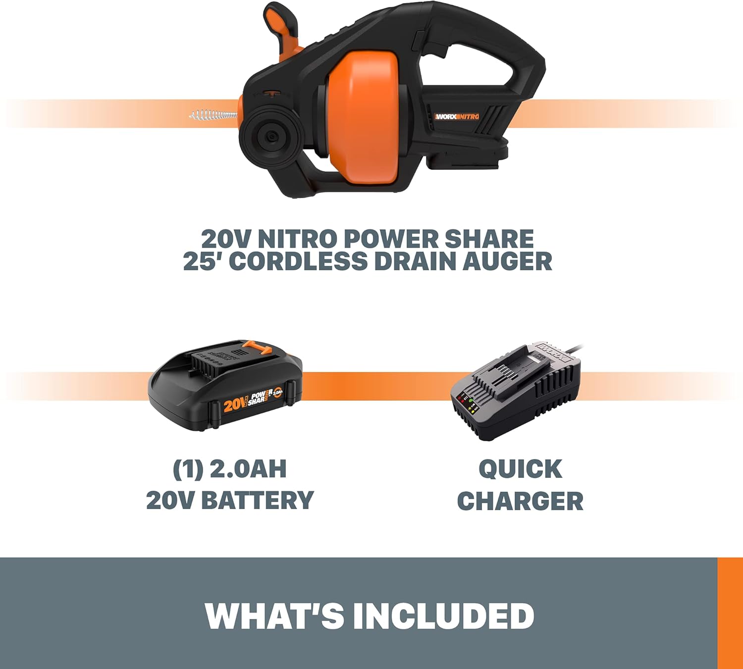 WORX Nitro WX891L 20V Cordless Drain Auger