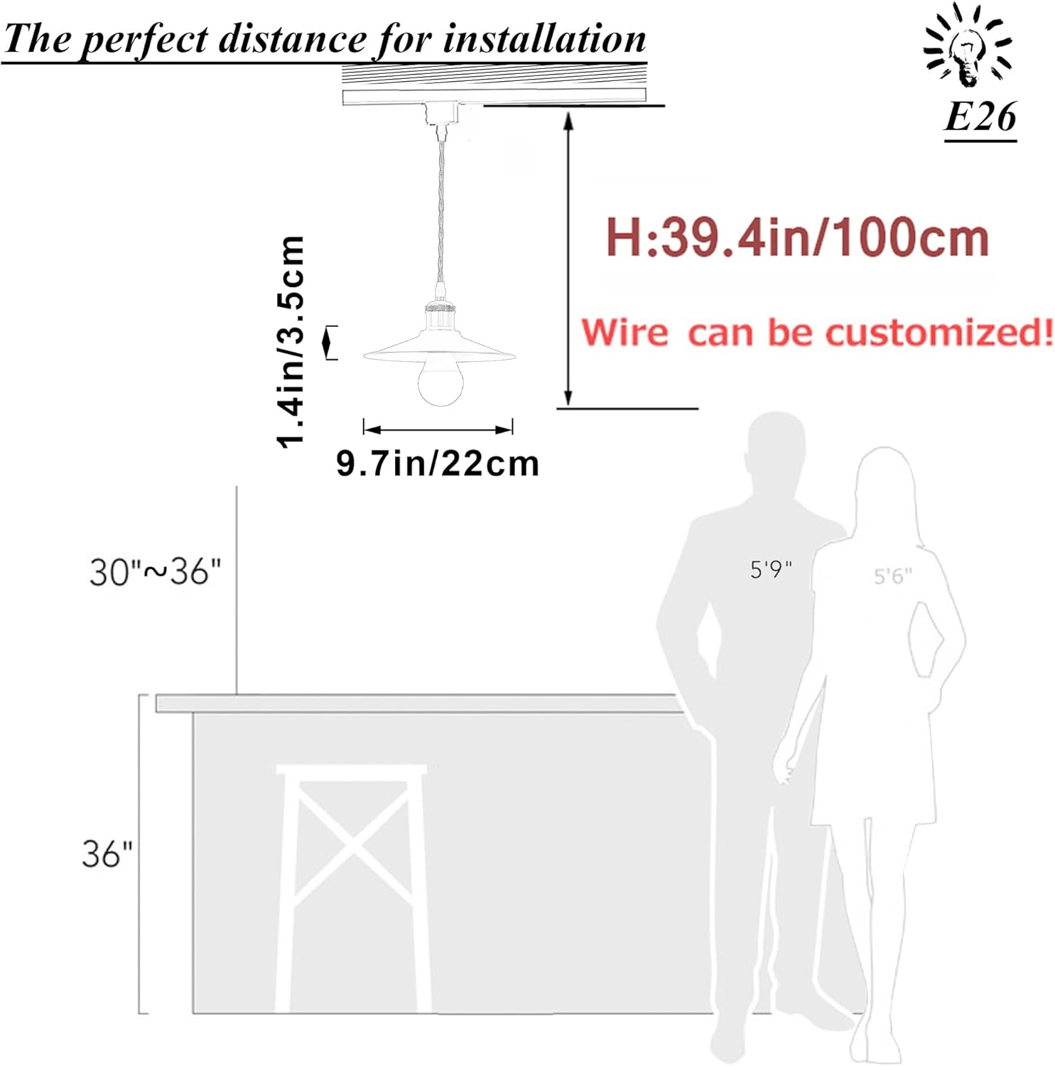 SKIVTGLAMP Stepless Dimming Track Pendant Light 3 Lights