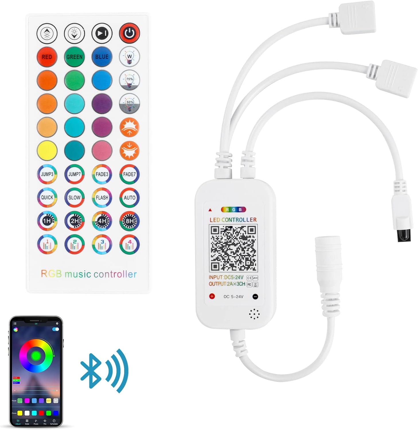 RGBZONE Bluetooth RGB LED Controller with 40-Keys IR Remote