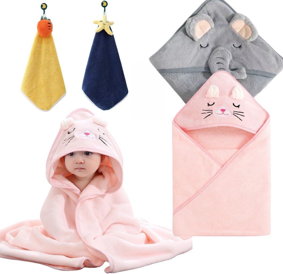 Weikap 2 Pack Cartoon Baby Bath Towels with Animal Design 1