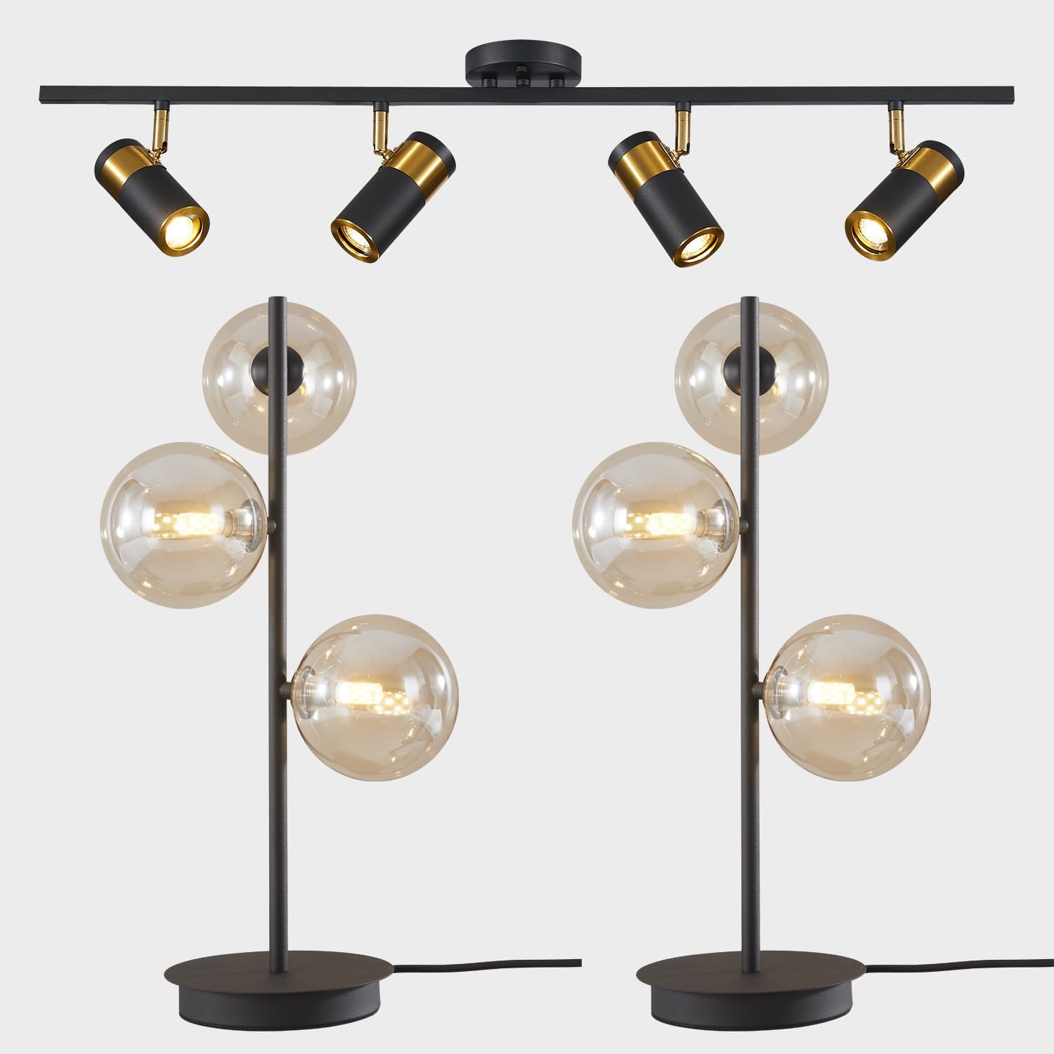 Fulesi Black Globe 3-Light Mid Century Modern Desk Lamp