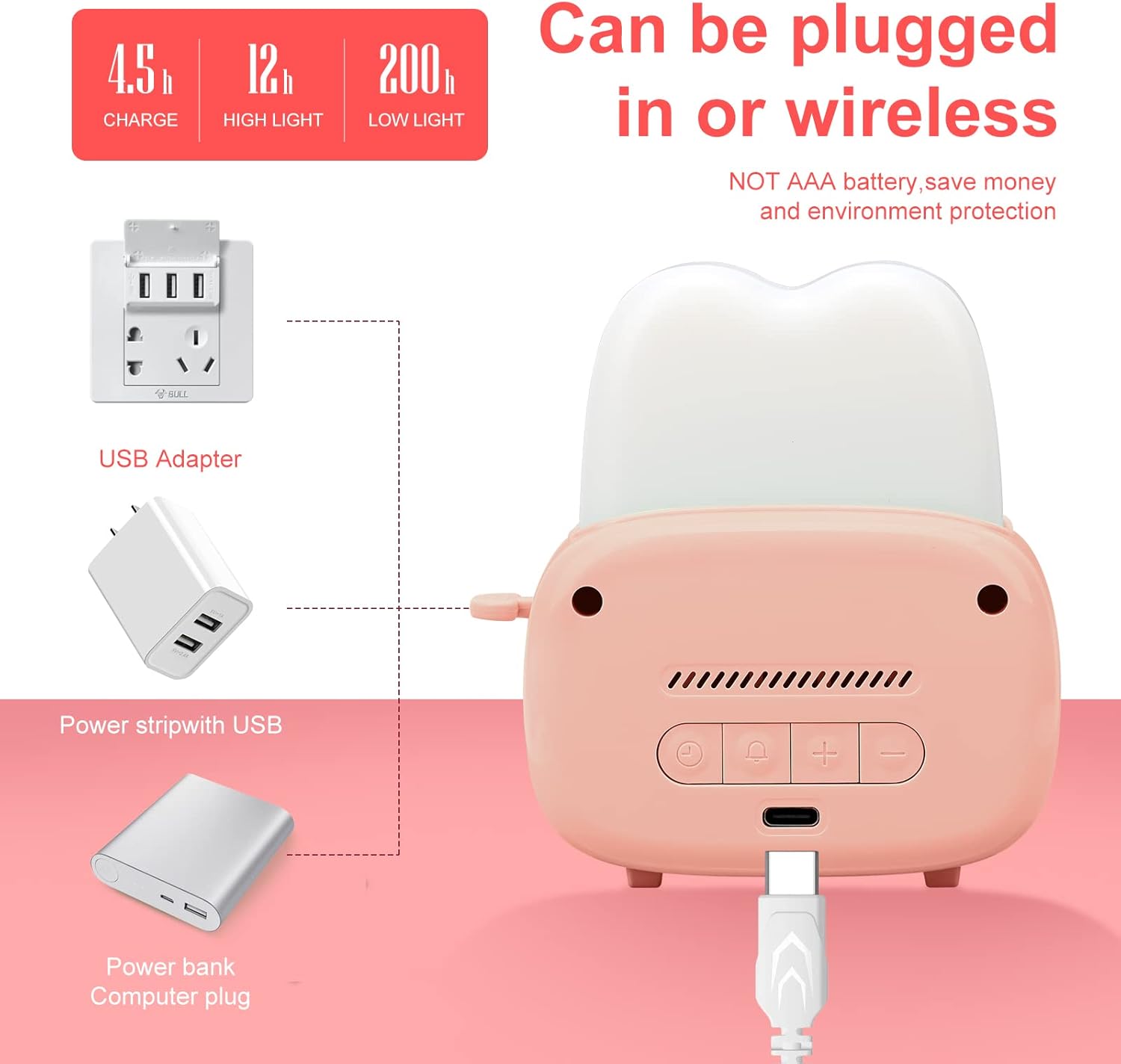 QANYI Timer Clock Night Light for Kids Portable LED Lamp