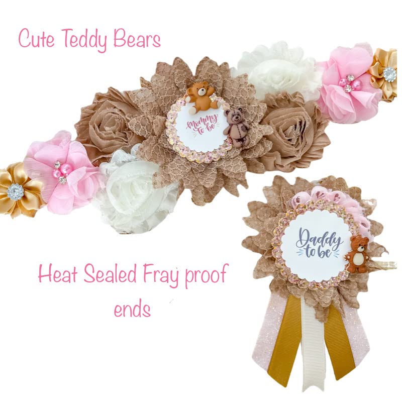 Pink Teddy Bear Maternity Sash with Cute Teddy Bear Accent