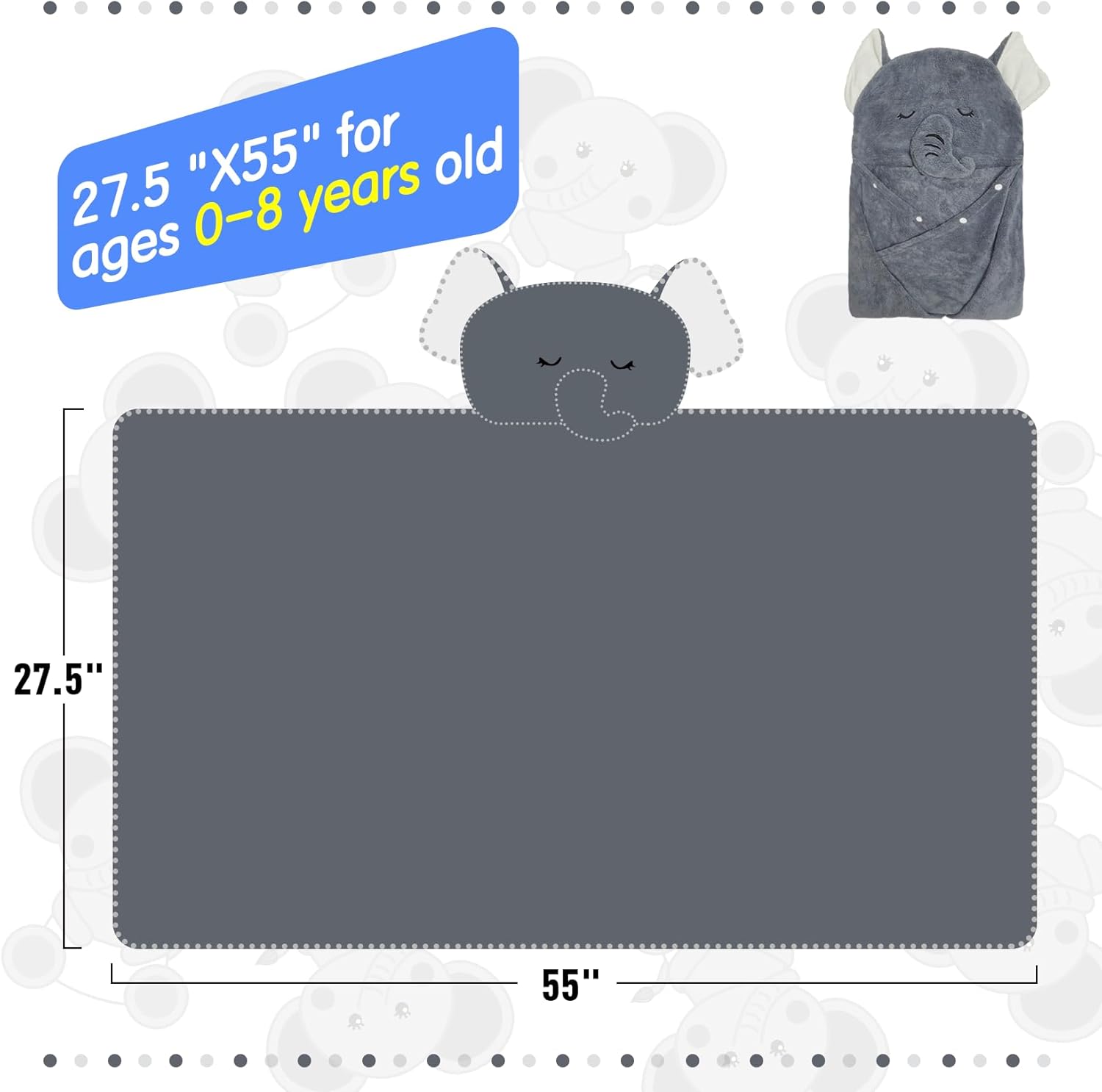 IFaryMes Toddler Bath Towel with Hood - Gray Elephant