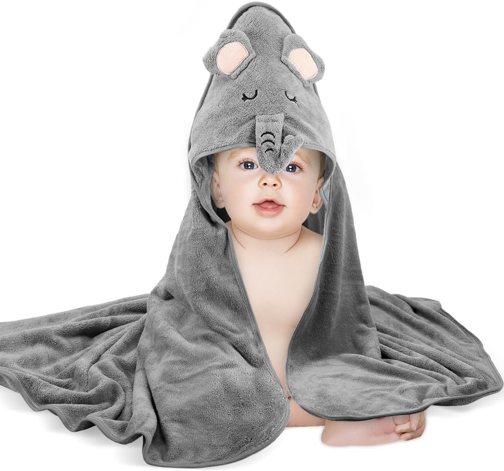 Vabrloy Baby Hooded Towel with Gray Elephant Design