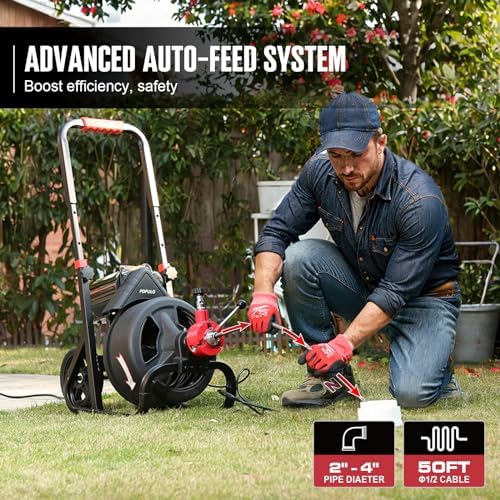 POPULO Auto Feed Drain Auger 50FT 12 Inch Electric