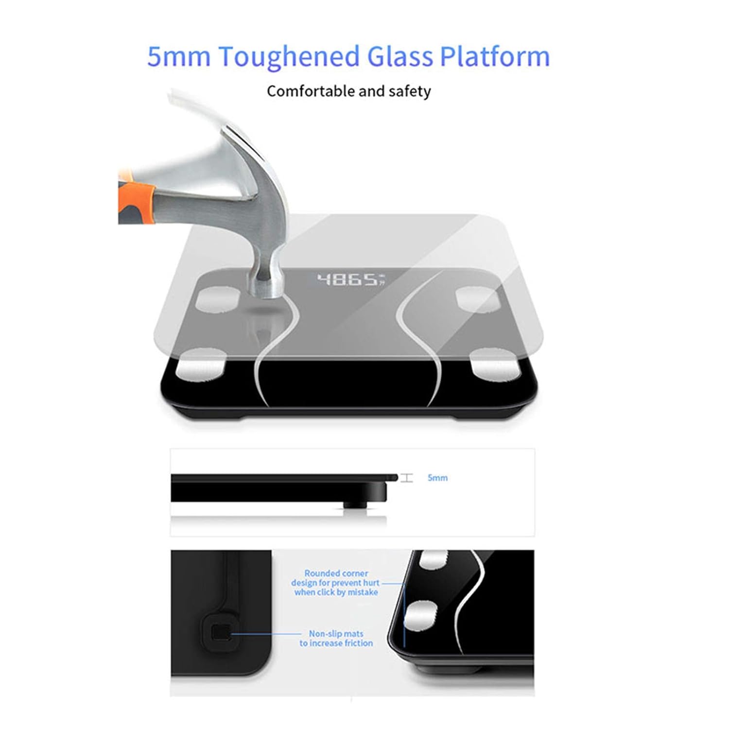Gooddyiyukey 500lbs Rechargeable Digital Bathroom Scale with BMI and Body Fat Tracking