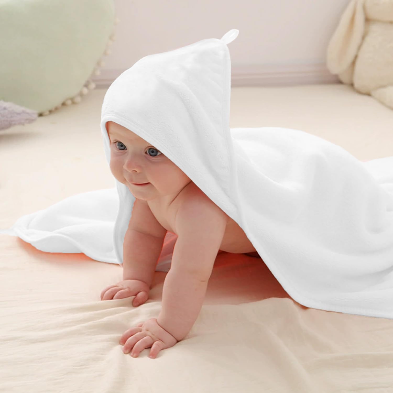 Vaxaape Hooded Baby Towels 2 Pack Grey and White 1