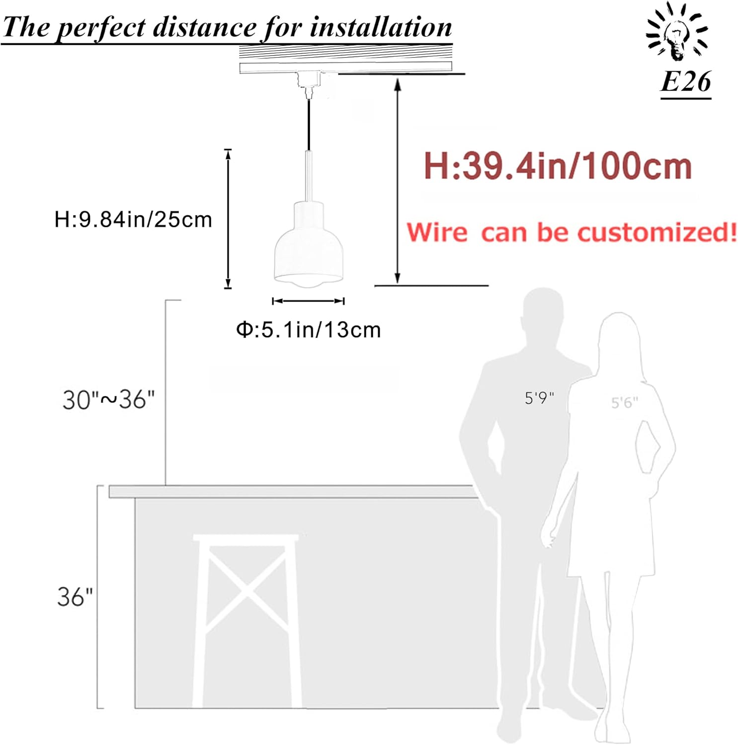 SKIVTGLAMP Dimmable Juno Track Pendant Light 32 Ft Macaron White Iron Shade