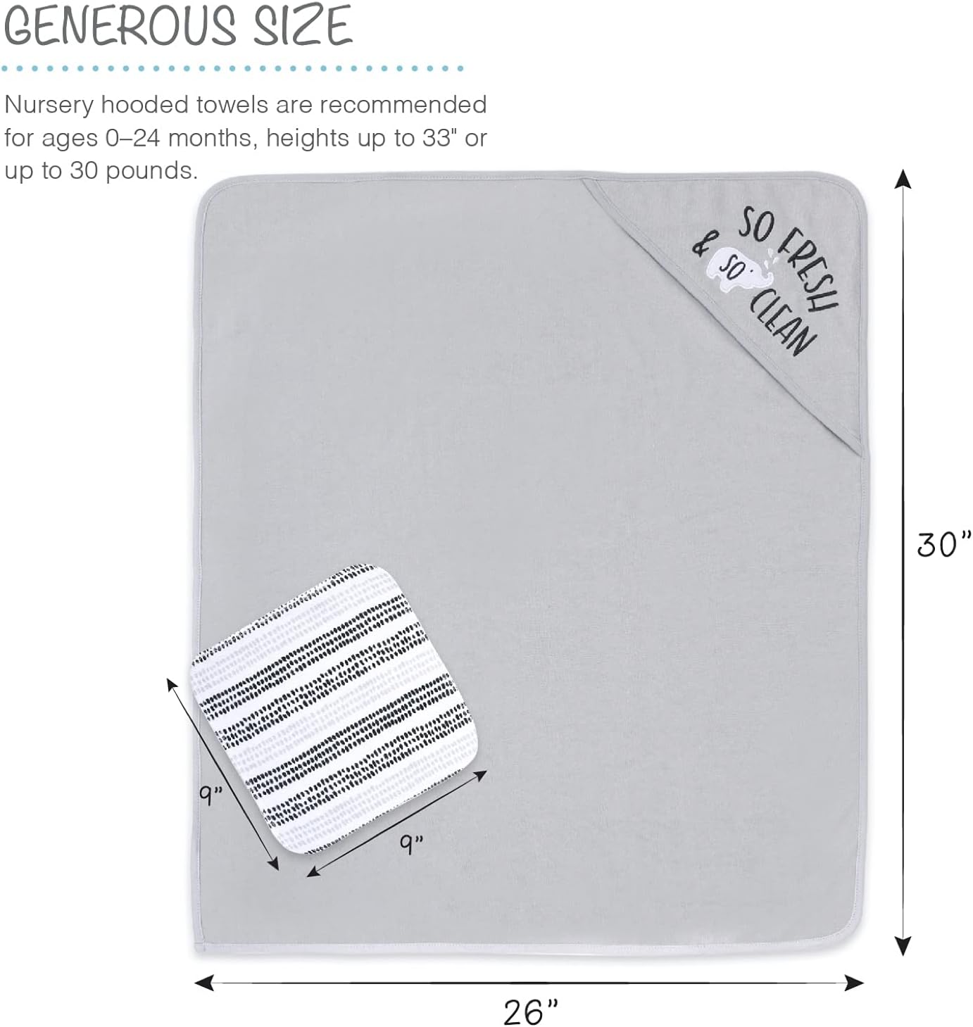 The Peanutshell Baby Hooded Towel Set - 23 Piece Black Plaid and Stripe