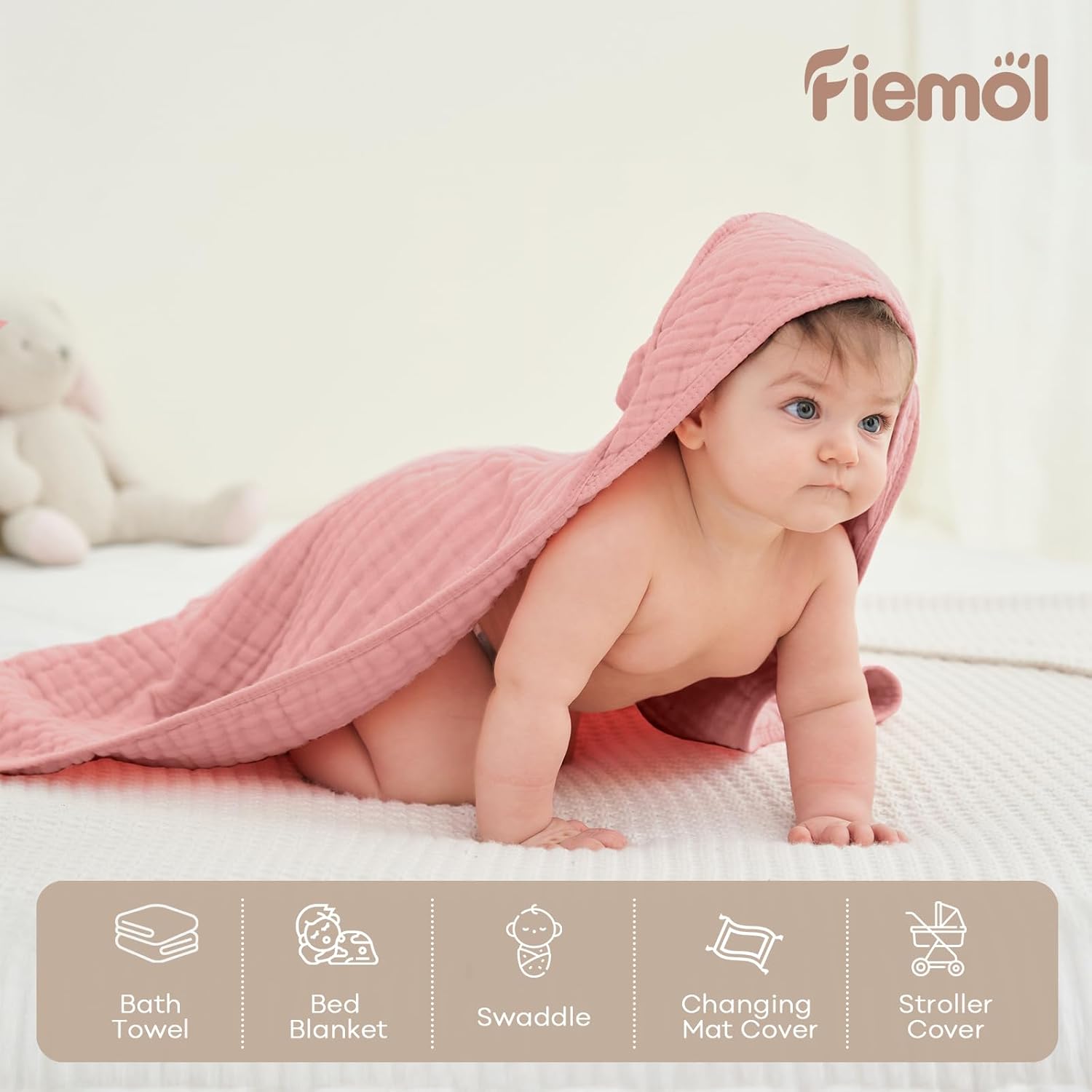 FIEMOL 2 Pack Hooded Muslin Baby Towels