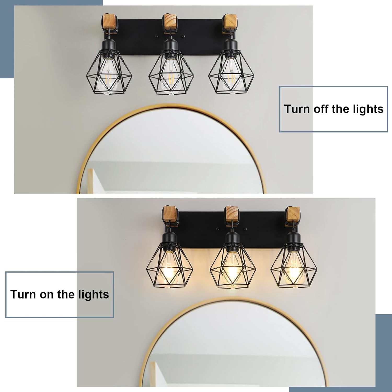 VbiTmn 3-Light Farmhouse Vanity Light with Metal Lampshade