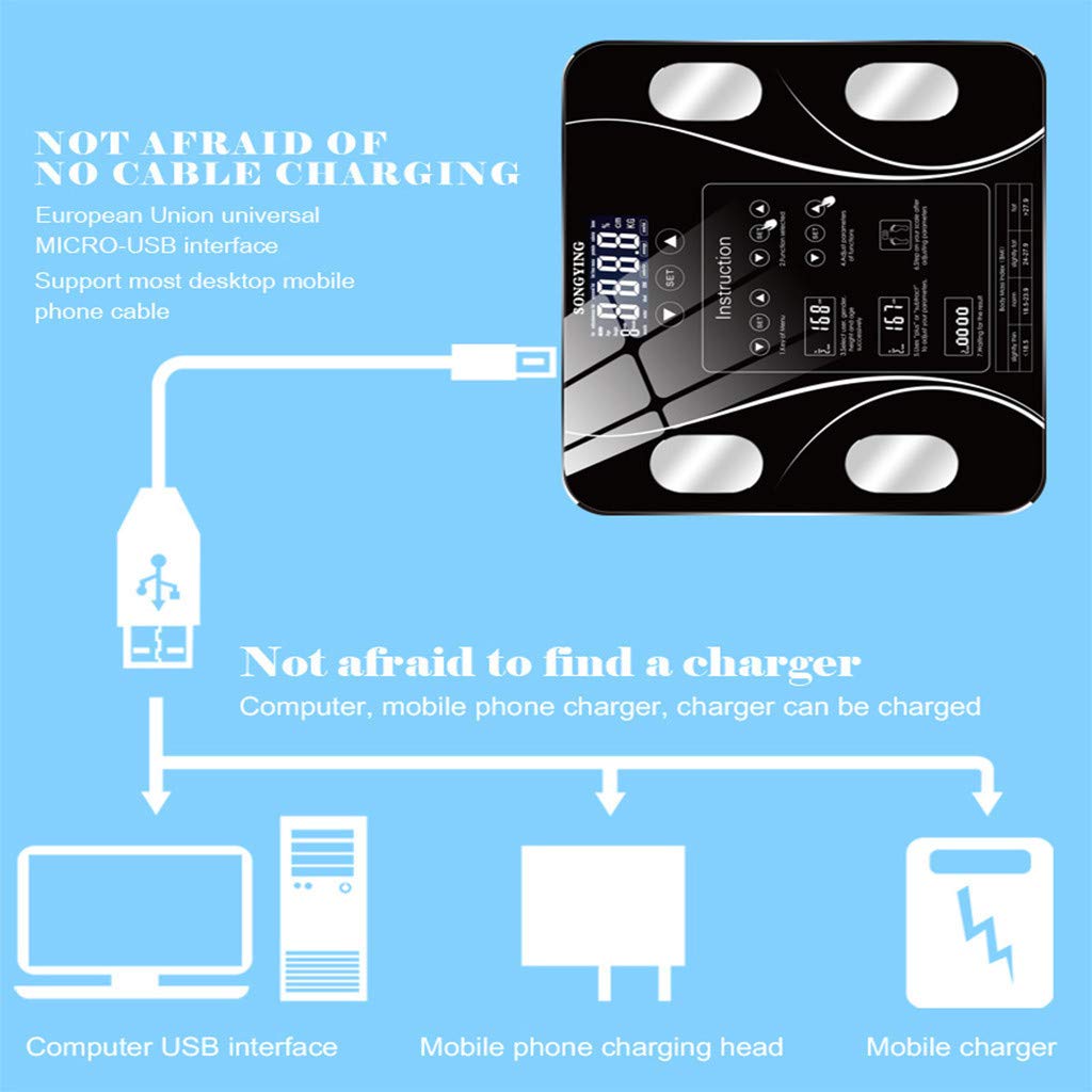 Gooddyiyukey 500lbs Rechargeable Digital Bathroom Scale with BMI and Body Fat Tracking