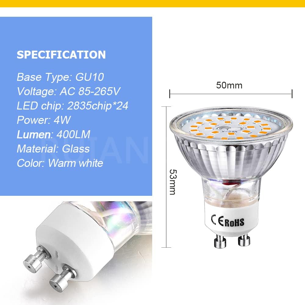 Ruiandsion GU10 LED Light Bulbs 85-265V Pack of 10