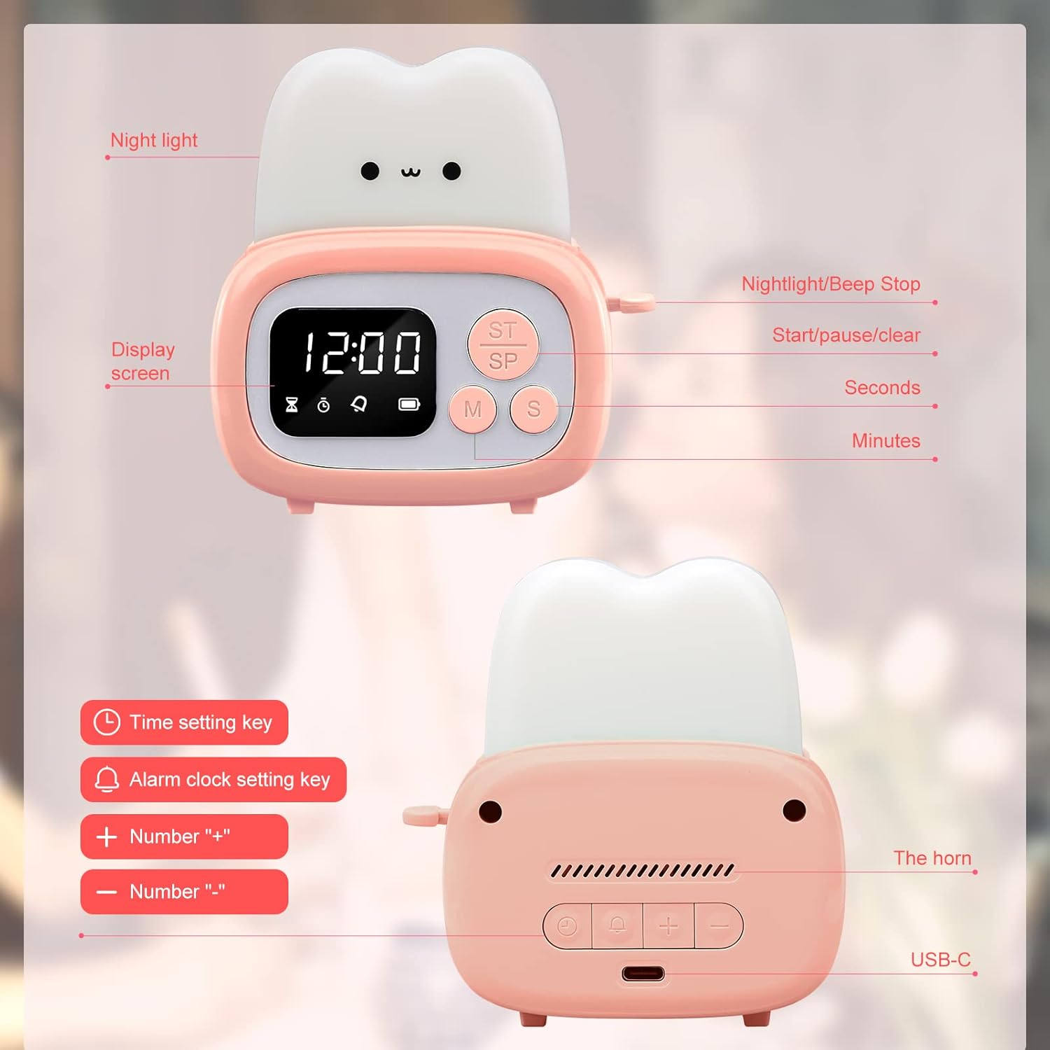 QANYI Timer Clock Night Light for Kids Portable LED Lamp