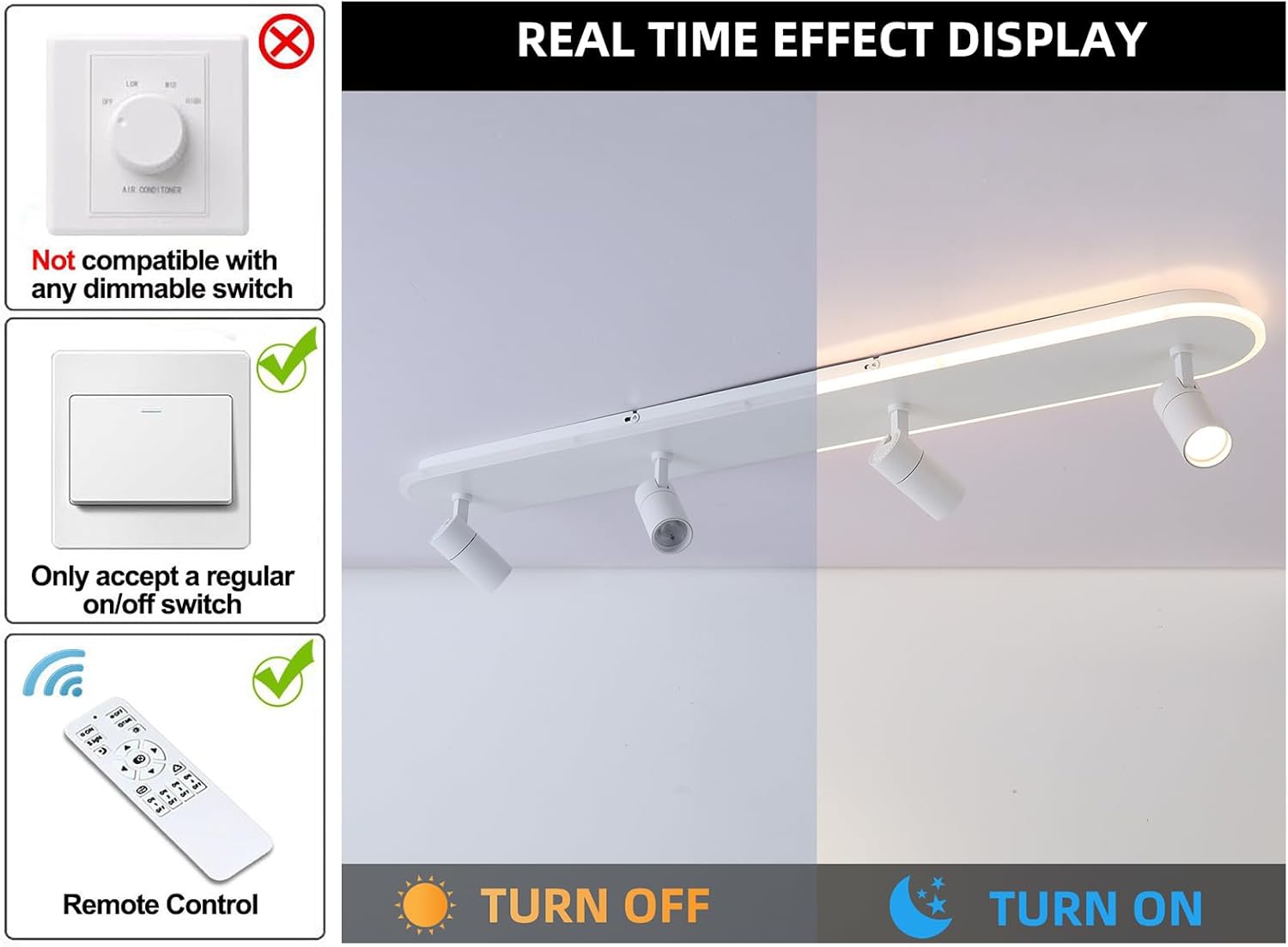 Jaycomey 433in Dimmable LED Ceiling Light with Remote Control White