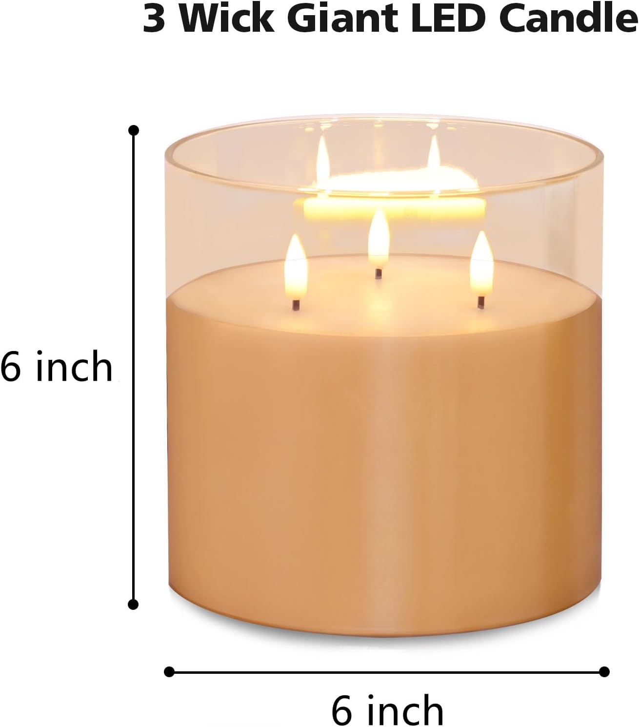 Eywamage 3 Wick Gold Glass Flameless Candle with Remote Control