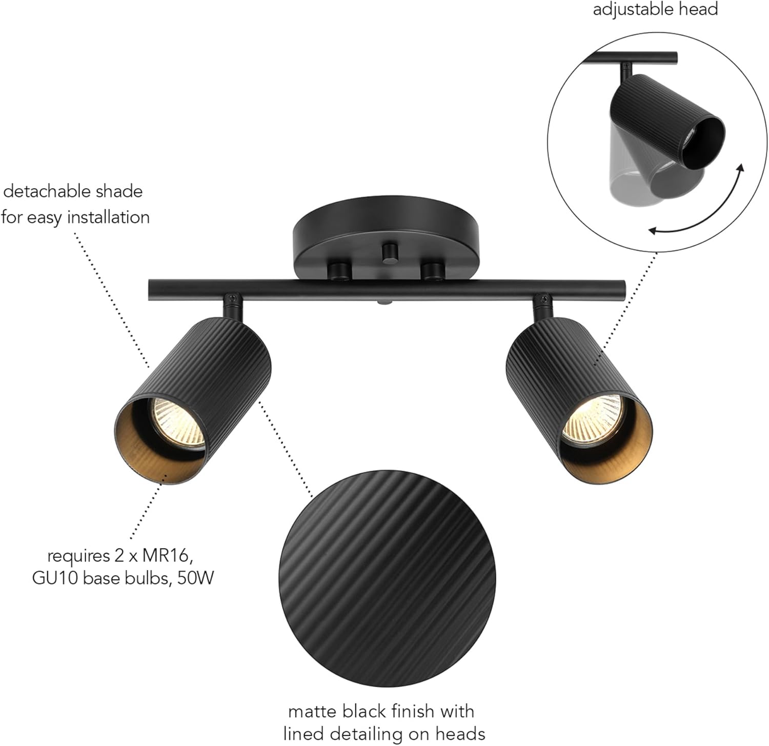 Globe Electric 12 2-Light Track Lighting with Matte Black Shades