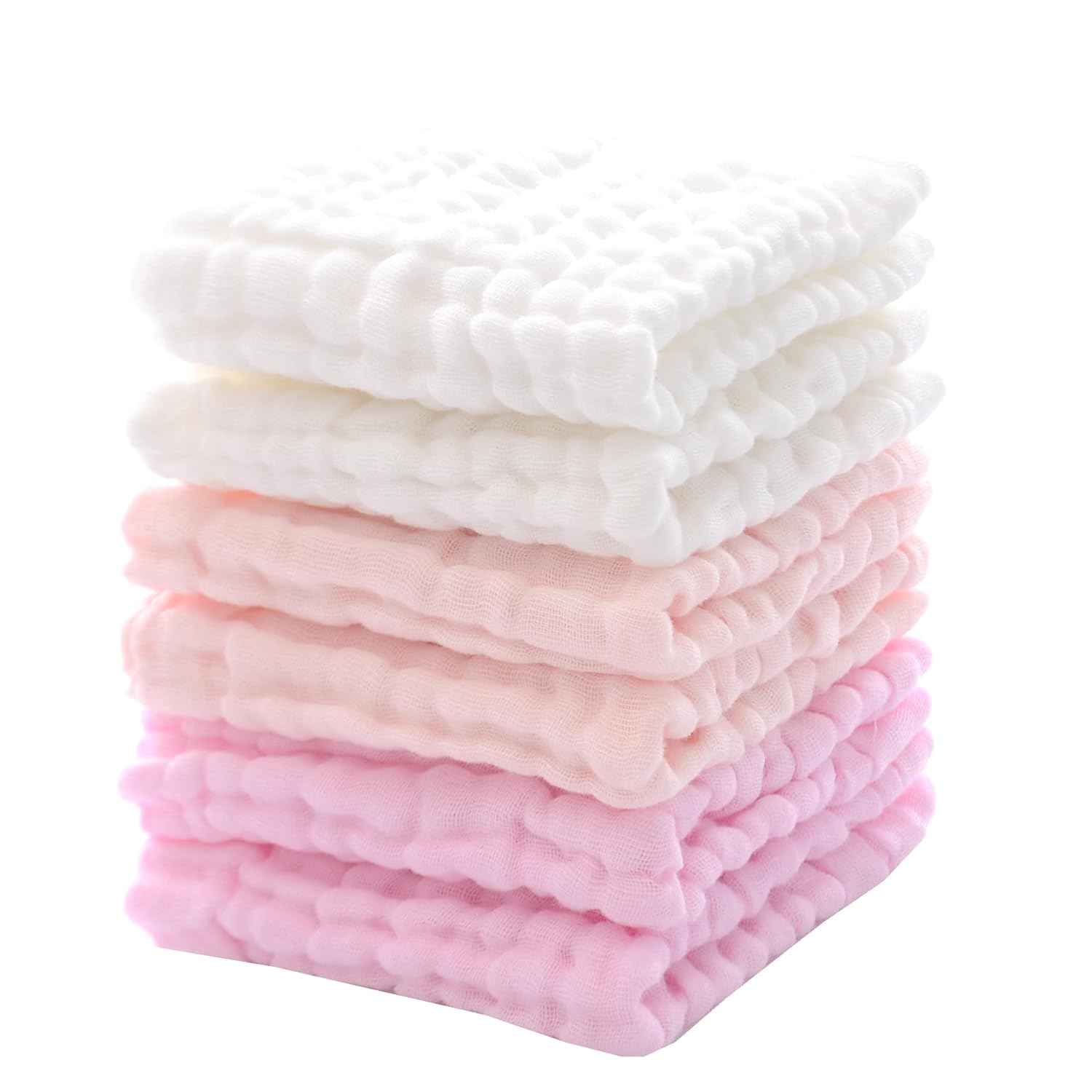 MUKIN Baby Washcloths and Burp Cloths 6 Pack 12x12 Inches Pink