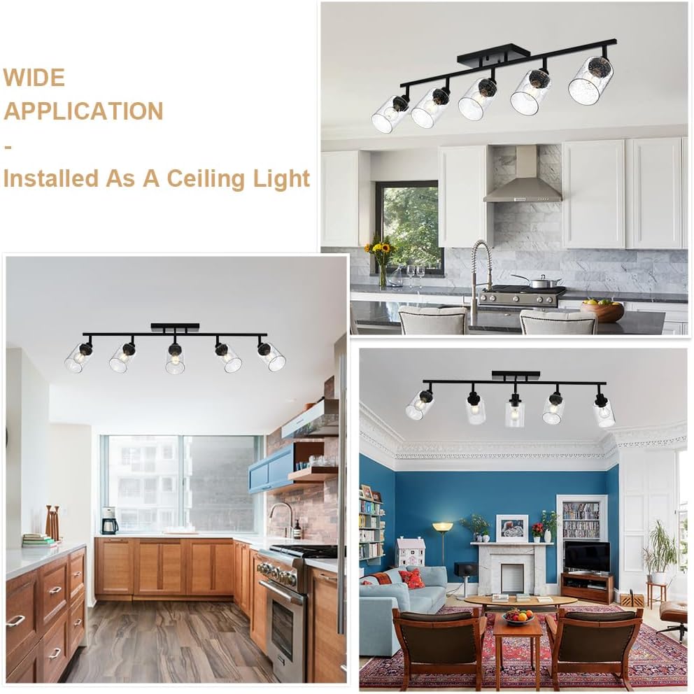 5-Light Track Lighting Fixtures with Seeded Glass Shade
