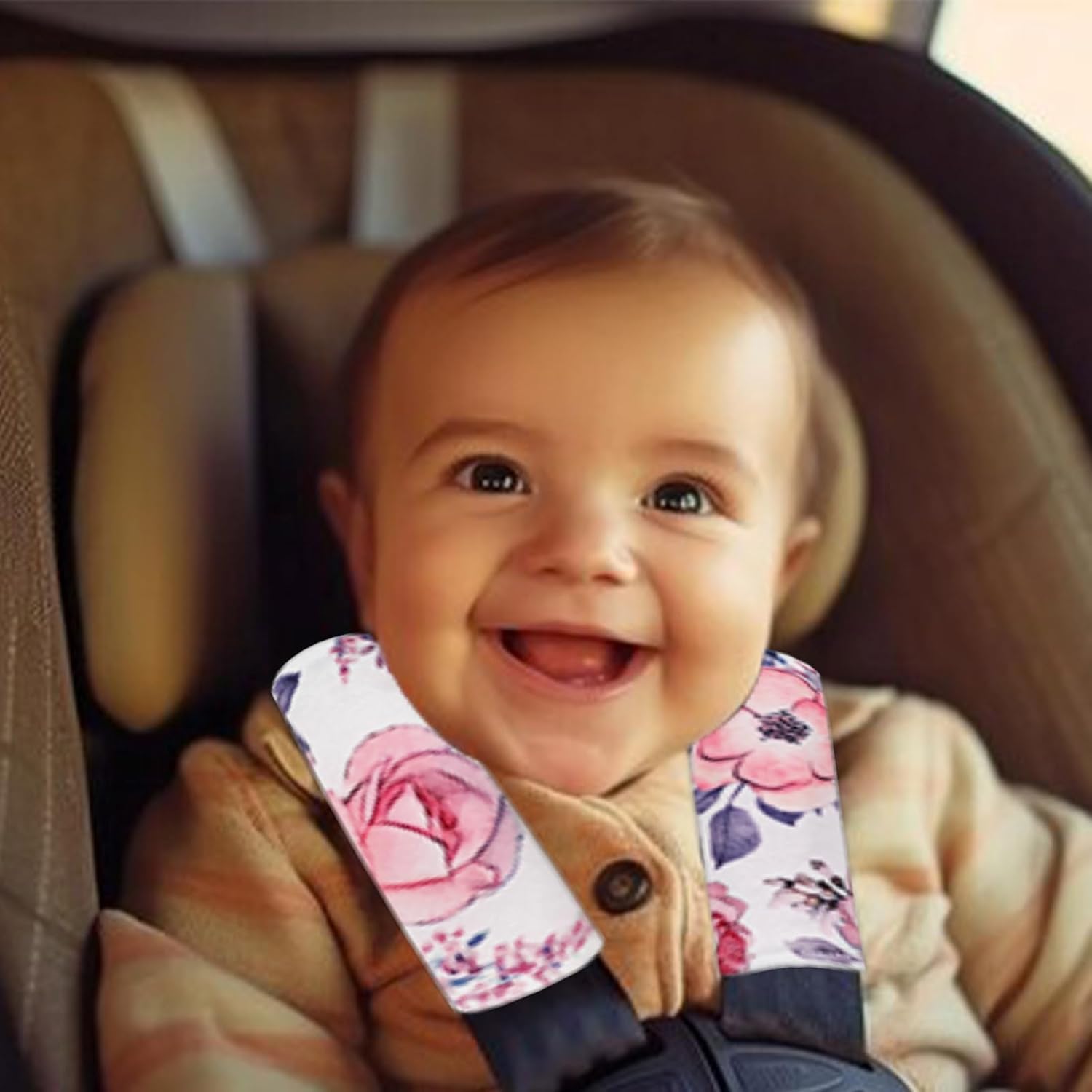 SWESEN Pink Floral Car Seat Strap Cover for Babies