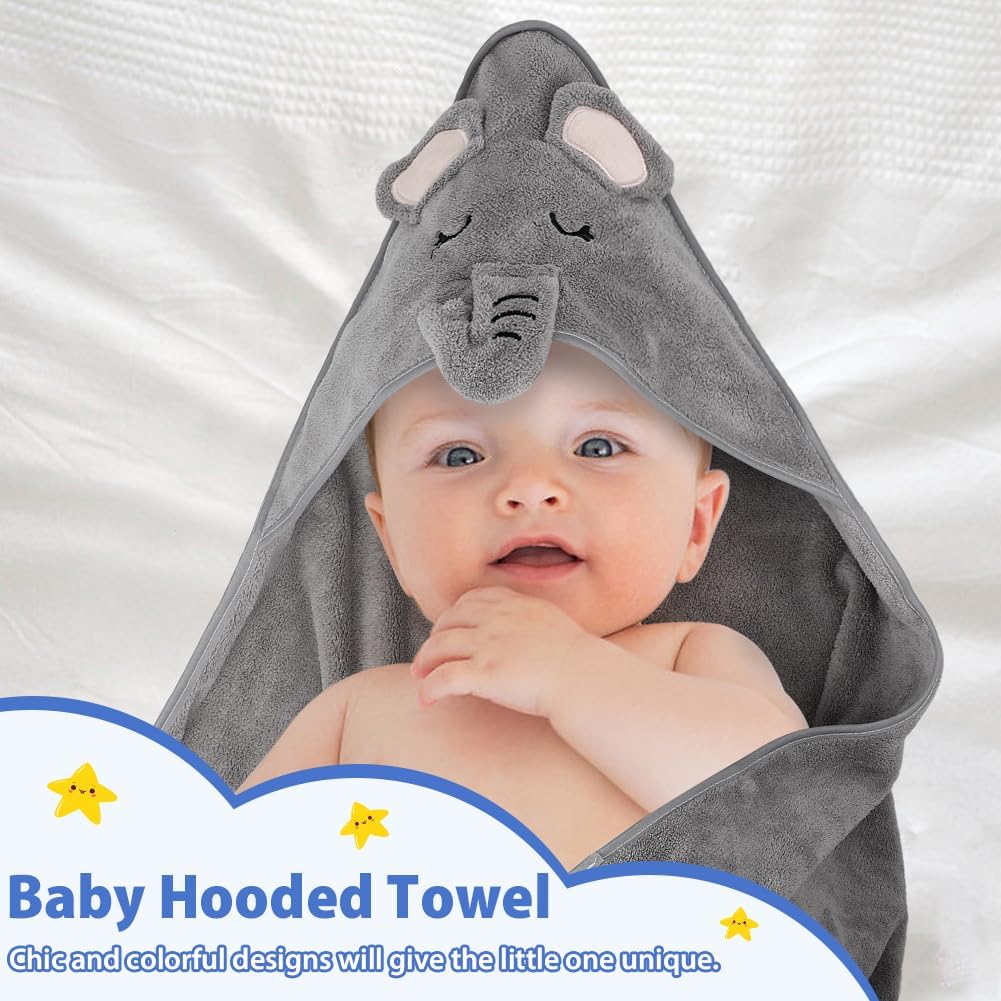 Vabrloy Baby Hooded Towel with Gray Elephant Design