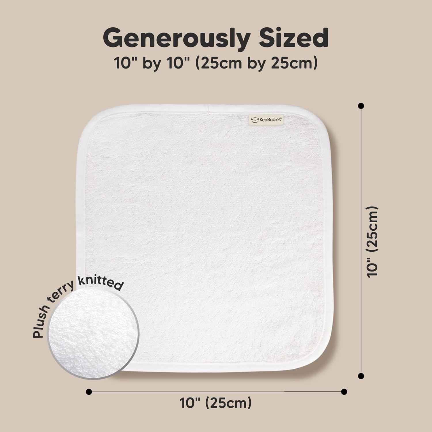 KeaBabies 6-Pack Bamboo Washcloths - 10x10 White