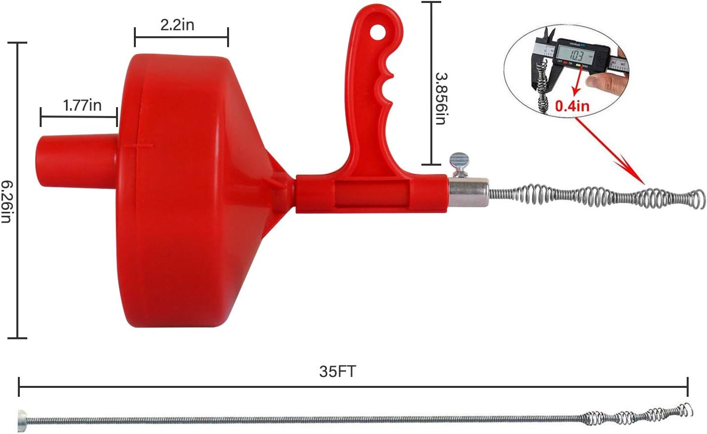 KINGLEV 35-Ft Drum Auger Drain Cleaner with Gloves