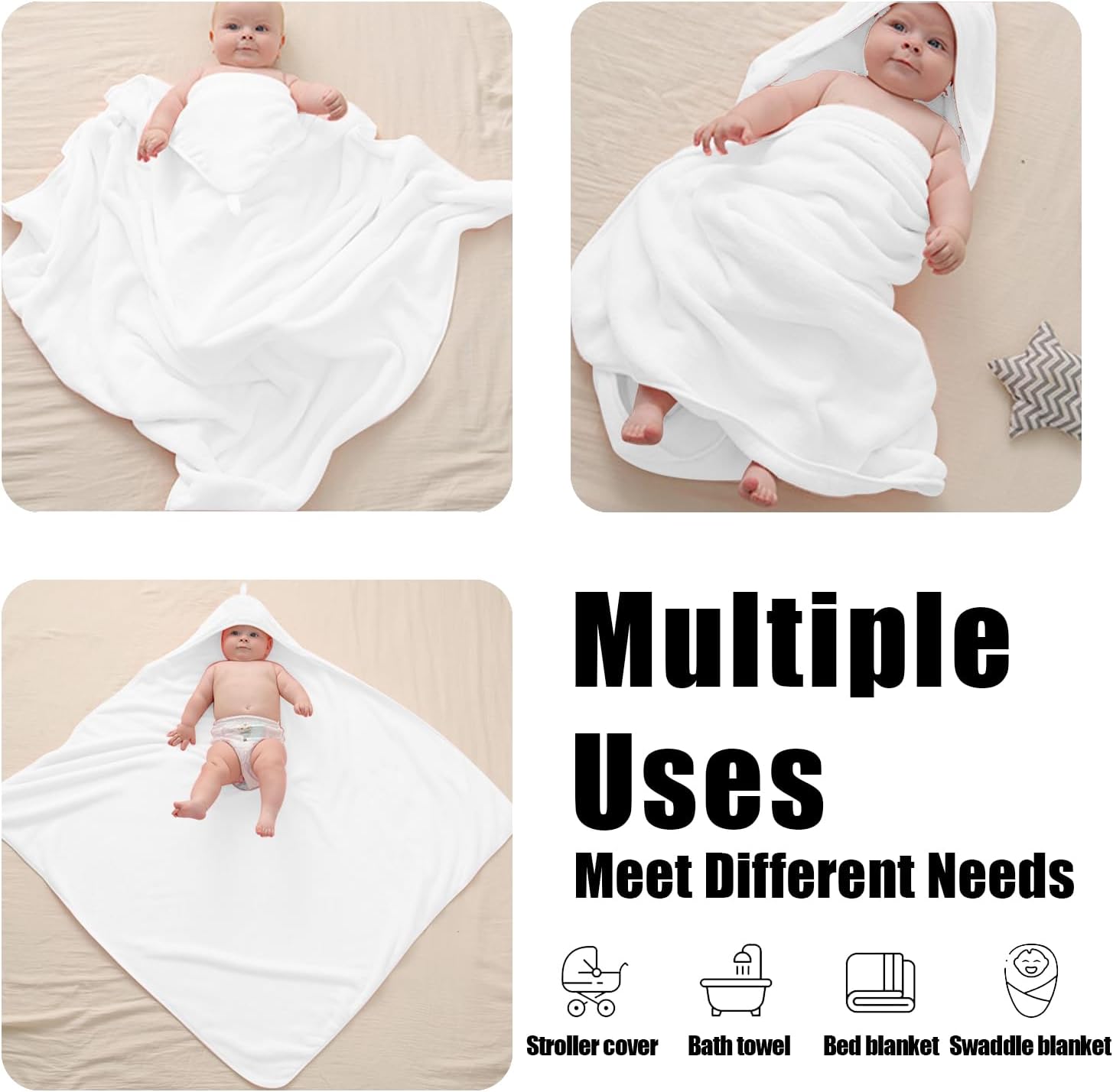 Vaxaape Hooded Baby Towels 2 Pack Grey and White 1